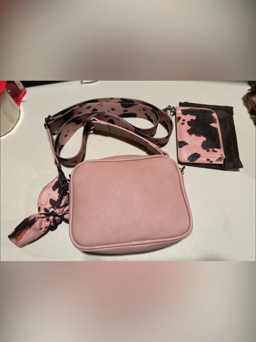 Wrangler Pink and Black Cowprint Crossbody with Matching Wallet